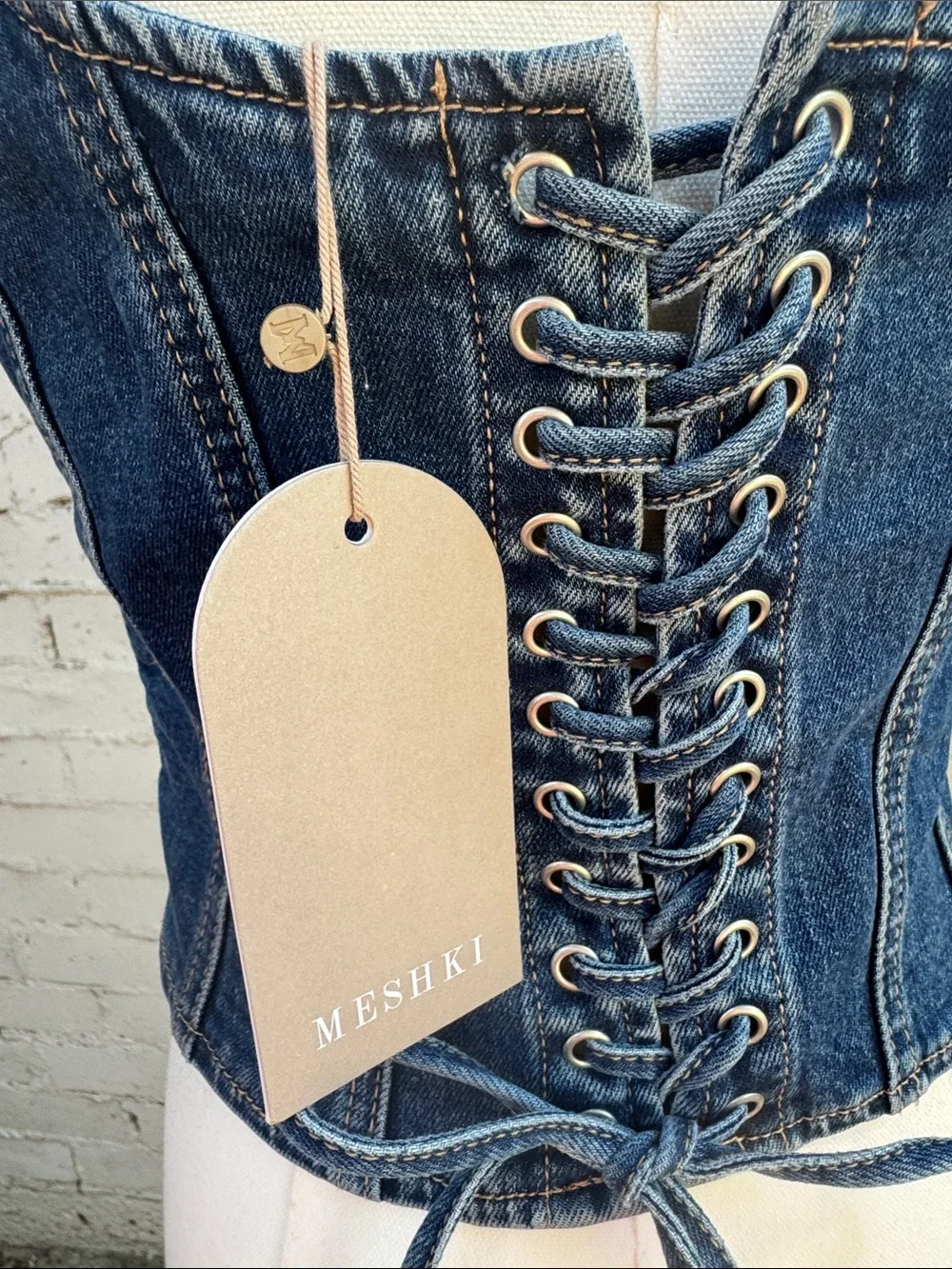Meshki Bianca Denim Lace Up Corset Dark Blue Size L - Picture 9 of 15